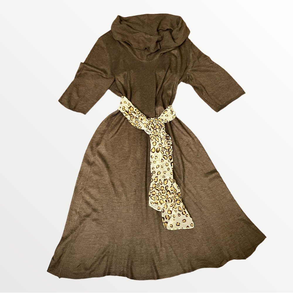 Robbie Bee Brown 3/4 Sleeve Cowl Neck Sweater dress